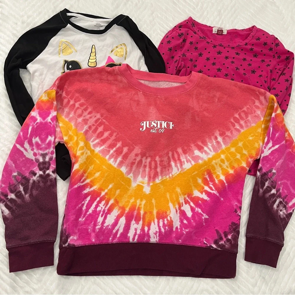 Justice Tie-Dye Sweatshirt Long Sleeve T-Shirt bundle‎ set size large girls